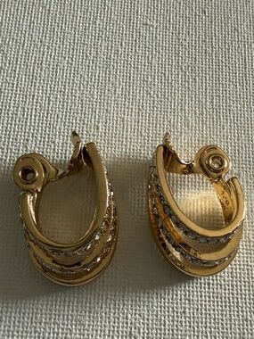 NEW Gold-Tone Triple Layer Hoop Earrings with Crystal Accents